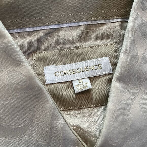 CONSEQUENCE MENS BUTTON DOWN SHIRT MEDIUM JACQUARD RAYON BLEND WHITE NWT WHITE - Picture 5 of 11